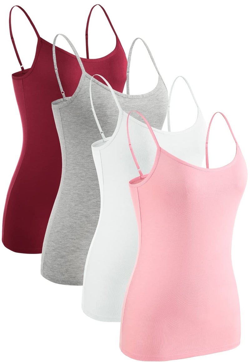 Rosyline 4 Piece Women Camisole Basic Undershirt Adjustable Spaghetti Strap Tank Top Wine Red/Grey/White/Pink M - Image 1